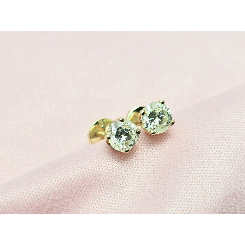 Unique 14k Karat Solid Yellow Gold Designer Round Diamond Stud Earrings 070ct